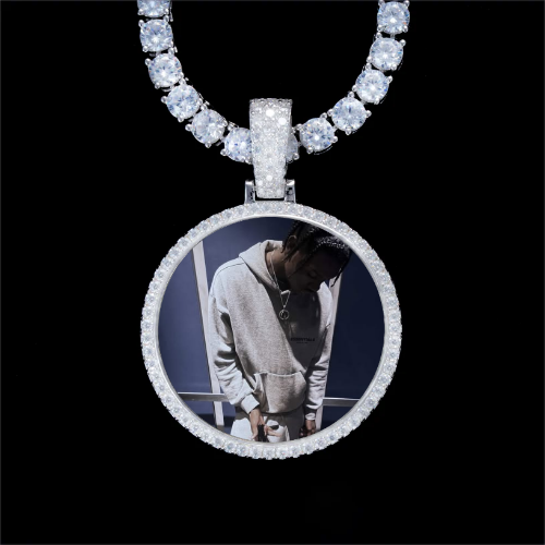 925S & VVS Moissanite 3D Circle Custom Picture Pendant