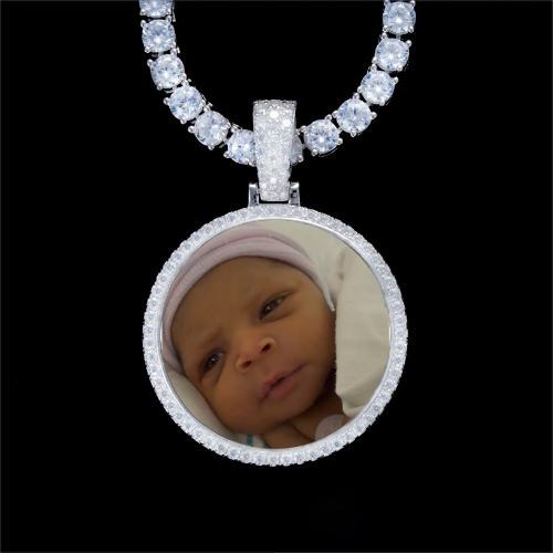 925S & VVS Moissanite 3D Circle Custom Picture Pendant