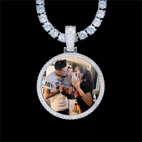 925S & VVS Moissanite 3D Circle Custom Picture Pendant