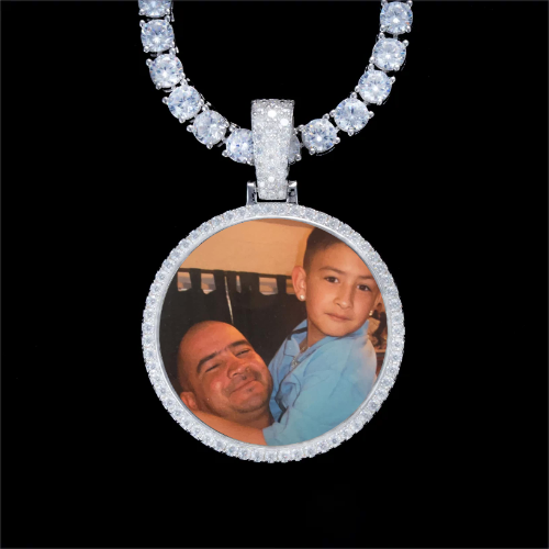 925S & VVS Moissanite 3D Circle Custom Picture Pendant