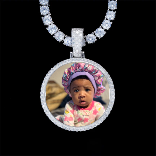 925S & VVS Moissanite 3D Circle Custom Picture Pendant