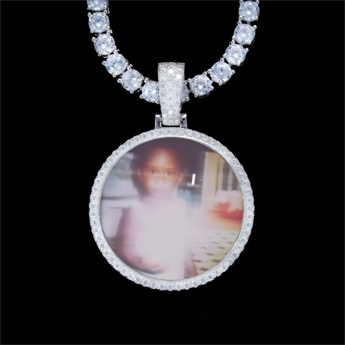 925S & VVS Moissanite 3D Circle Custom Picture Pendant