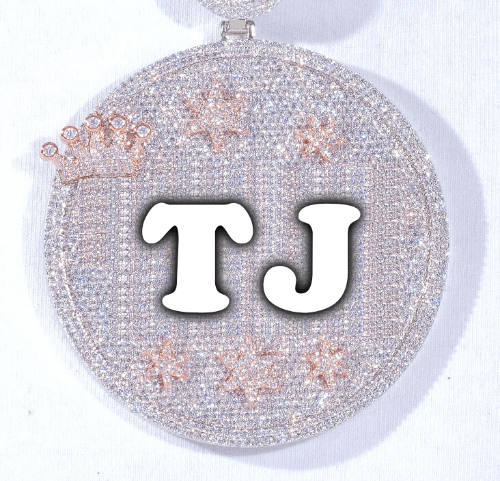 CUSTOM LETTER NECKLACE 3D BIG CROWN DISC