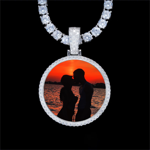 925S & VVS Moissanite 3D Circle Custom Picture Pendant