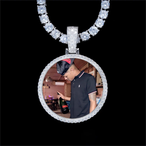 925S & VVS Moissanite 3D Circle Custom Picture Pendant