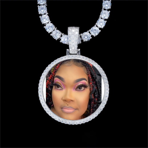 925S & VVS Moissanite 3D Circle Custom Picture Pendant