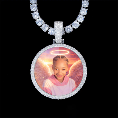 925S & VVS Moissanite 3D Circle Custom Picture Pendant