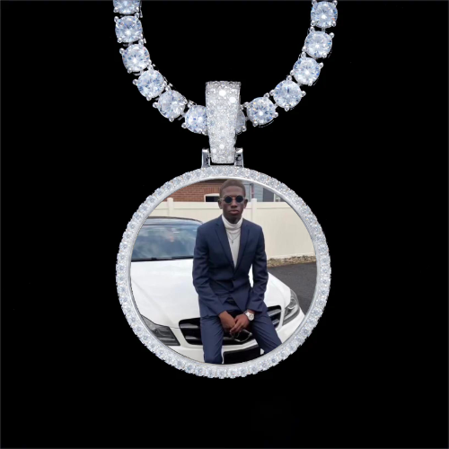 925S & VVS Moissanite 3D Circle Custom Picture Pendant