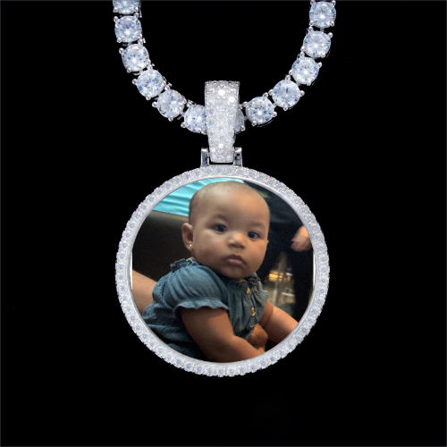 925S & VVS Moissanite 3D Circle Custom Picture Pendant