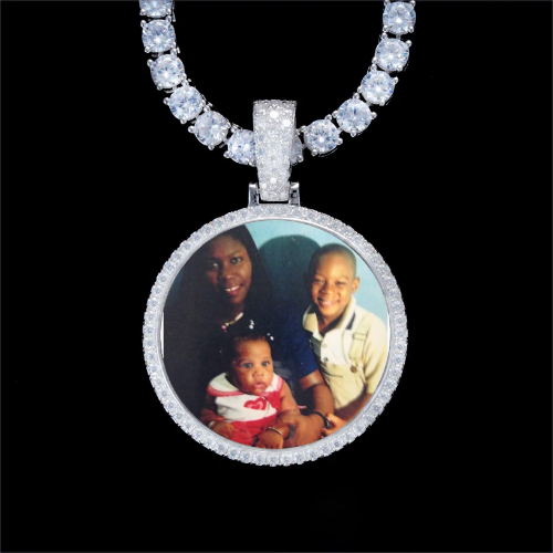 925S & VVS Moissanite 3D Circle Custom Picture Pendant