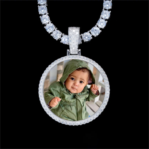 925S & VVS Moissanite 3D Circle Custom Picture Pendant