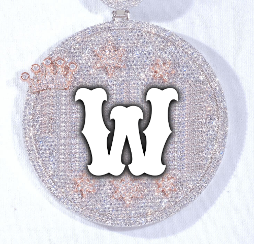 CUSTOM LETTER NECKLACE 3D BIG CROWN DISC