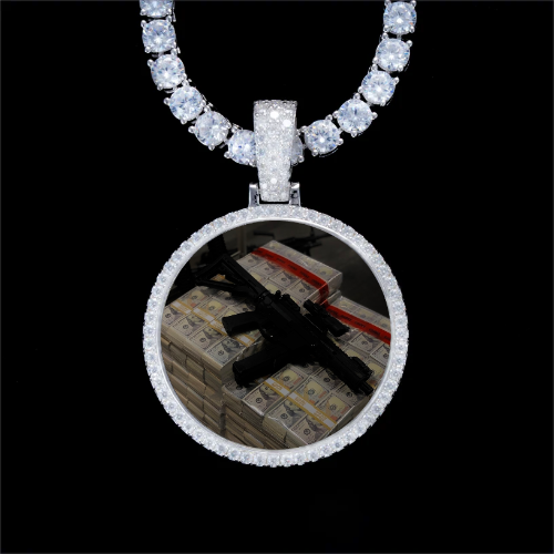 925S & VVS Moissanite 3D Circle Custom Picture Pendant