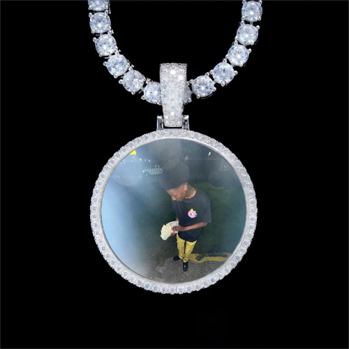 925S & VVS Moissanite 3D Circle Custom Picture Pendant