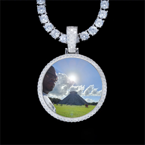 925S & VVS Moissanite 3D Circle Custom Picture Pendant