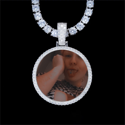 925S & VVS Moissanite 3D Circle Custom Picture Pendant