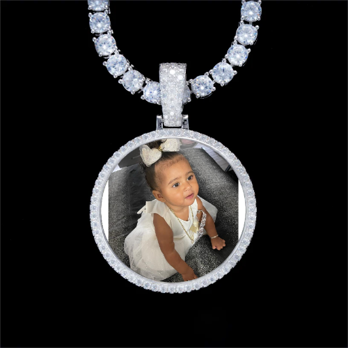 925S & VVS Moissanite 3D Circle Custom Picture Pendant