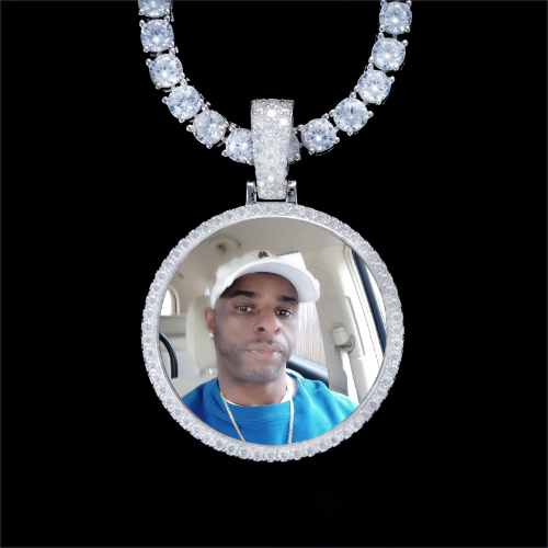 925S & VVS Moissanite 3D Circle Custom Picture Pendant