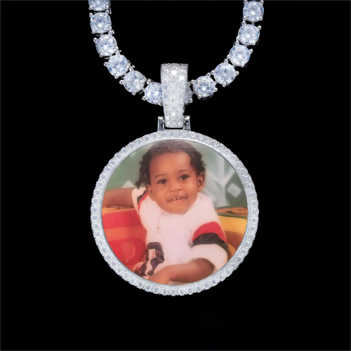 925S & VVS Moissanite 3D Circle Custom Picture Pendant