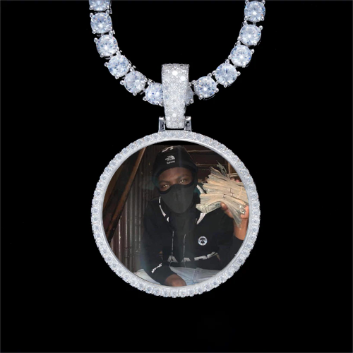 925S & VVS Moissanite 3D Circle Custom Picture Pendant