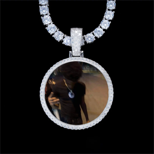 925S & VVS Moissanite 3D Circle Custom Picture Pendant