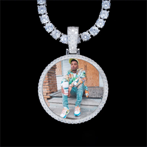 925S & VVS Moissanite 3D Circle Custom Picture Pendant