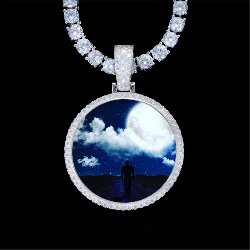 925S & VVS Moissanite 3D Circle Custom Picture Pendant