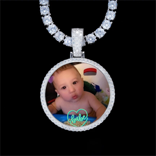 925S & VVS Moissanite 3D Circle Custom Picture Pendant