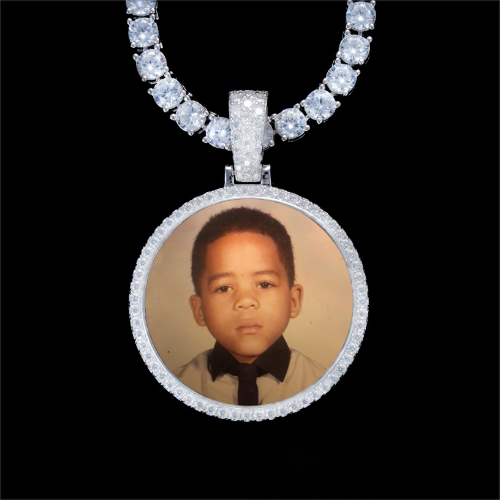 925S & VVS Moissanite 3D Circle Custom Picture Pendant