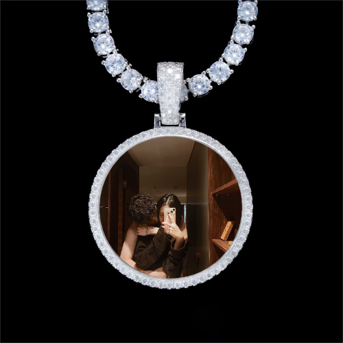 925S & VVS Moissanite 3D Circle Custom Picture Pendant