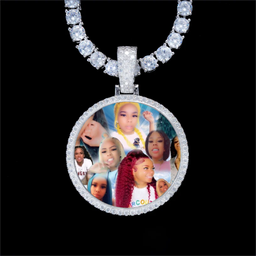 925S & VVS Moissanite 3D Circle Custom Picture Pendant