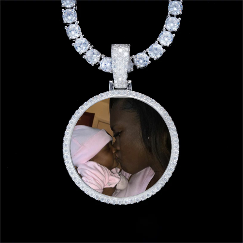925S & VVS Moissanite 3D Circle Custom Picture Pendant