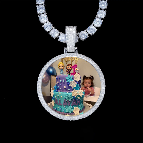 925S & VVS Moissanite 3D Circle Custom Picture Pendant