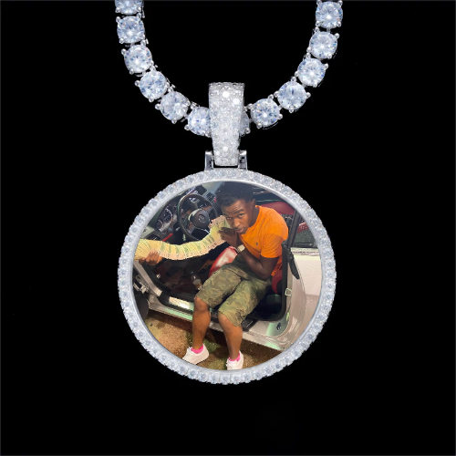 925S & VVS Moissanite 3D Circle Custom Picture Pendant