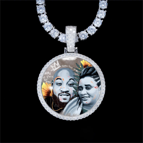 925S & VVS Moissanite 3D Circle Custom Picture Pendant