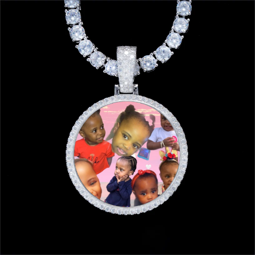 925S & VVS Moissanite 3D Circle Custom Picture Pendant