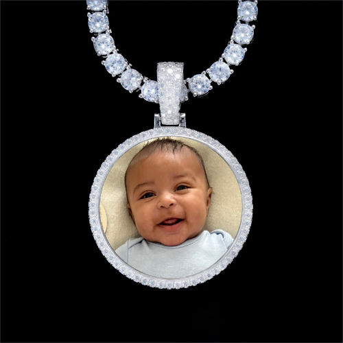 925S & VVS Moissanite 3D Circle Custom Picture Pendant