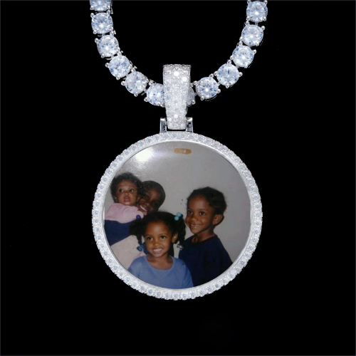 925S & VVS Moissanite 3D Circle Custom Picture Pendant