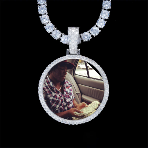 925S & VVS Moissanite 3D Circle Custom Picture Pendant
