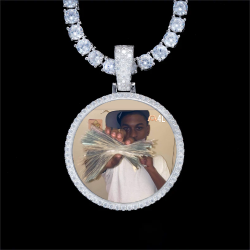925S & VVS Moissanite 3D Circle Custom Picture Pendant