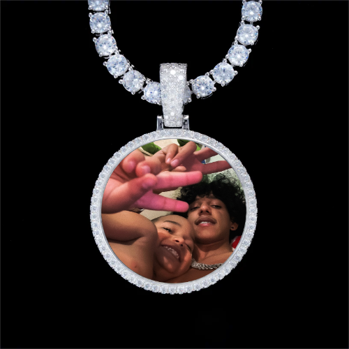 925S & VVS Moissanite 3D Circle Custom Picture Pendant