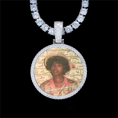925S & VVS Moissanite 3D Circle Custom Picture Pendant