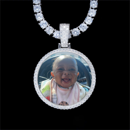 925S & VVS Moissanite 3D Circle Custom Picture Pendant