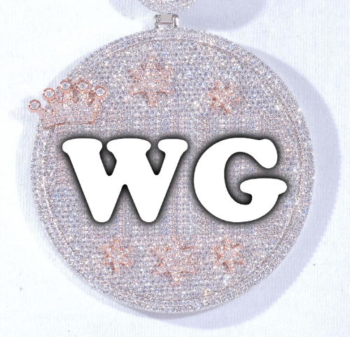 CUSTOM LETTER NECKLACE 3D BIG CROWN DISC