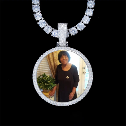 925S & VVS Moissanite 3D Circle Custom Picture Pendant