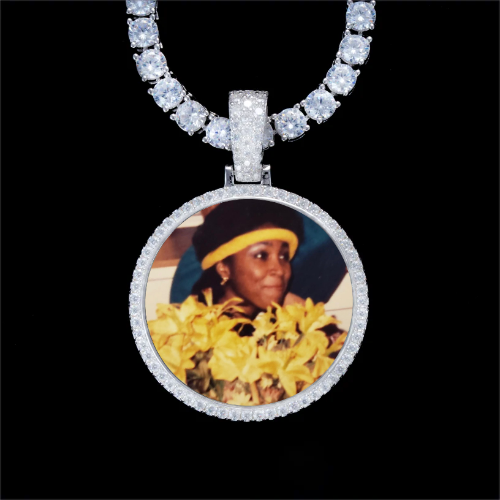 925S & VVS Moissanite 3D Circle Custom Picture Pendant