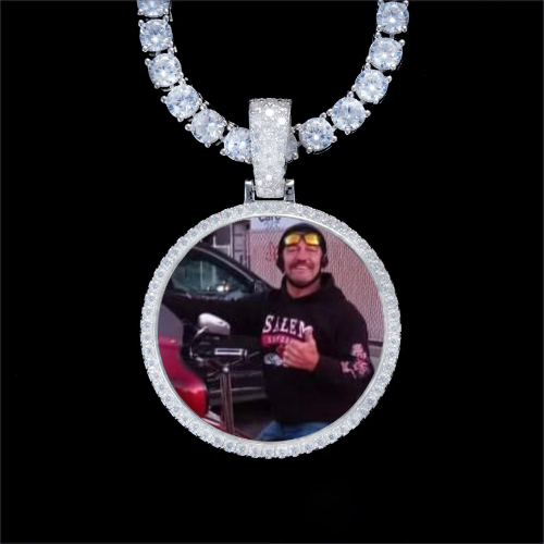 925S & VVS Moissanite 3D Circle Custom Picture Pendant