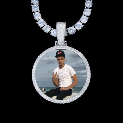 925S & VVS Moissanite 3D Circle Custom Picture Pendant