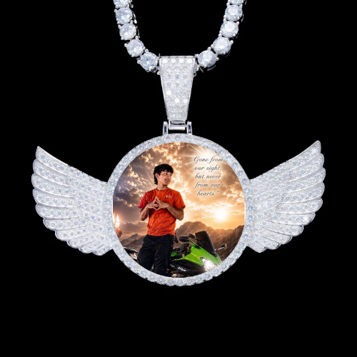 925S & VVS Moissanite 3D Wing Custom Picture Pendant