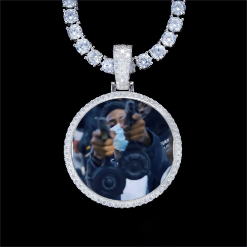 925S & VVS Moissanite 3D Circle Custom Picture Pendant